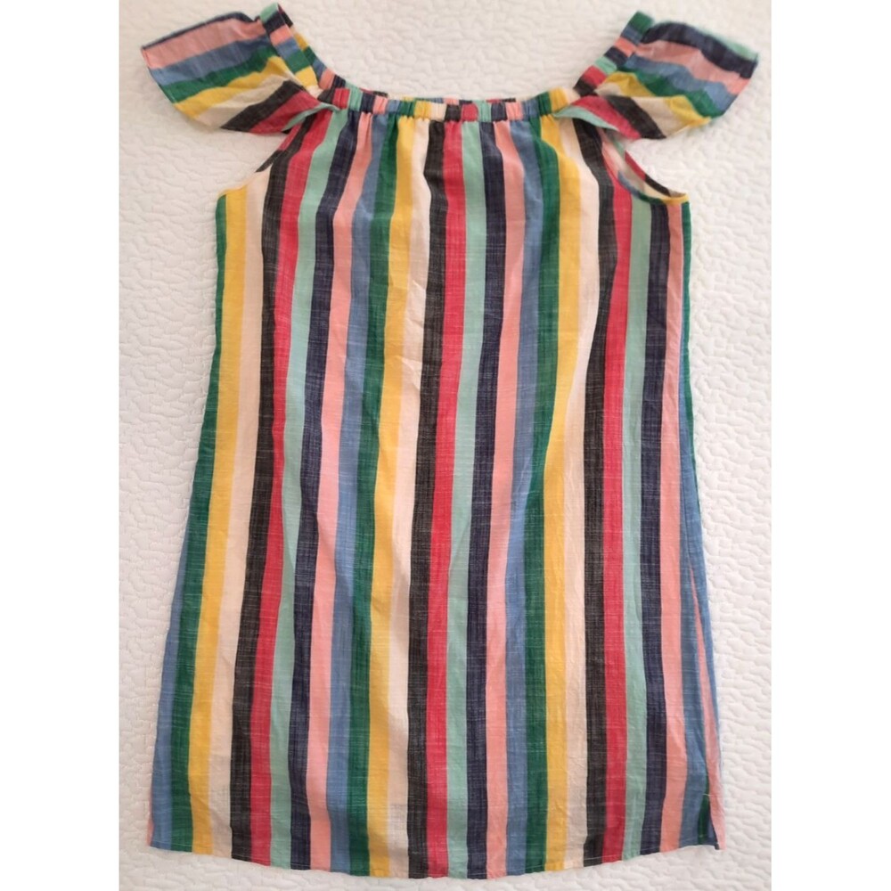 J.Crew Womens Cotton Shift Dress Multicolor Striped Off Shoulder Cap Sleeve 10